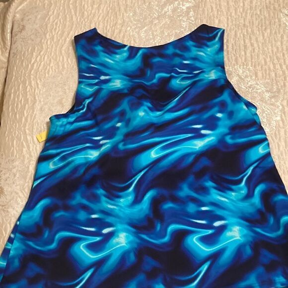 Land’s End Plus Standard Size high neck tankini top electric blue swirl bra Var - Picture 7 of 11